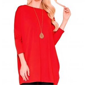 ACTING PRO Piko Style Red Quarter Sleeve Dolman Oversized Loose Fit Tunic Top